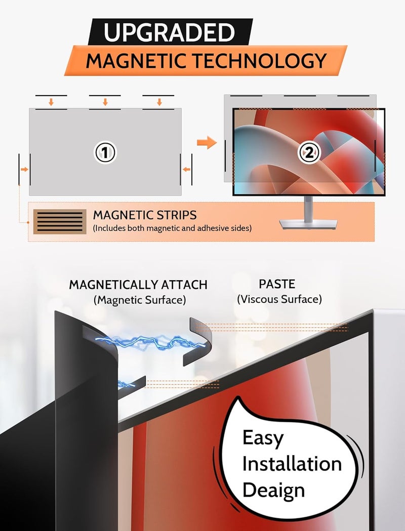 Mamol [2 Pack] 24 Inch 16:9 Magnetic Privacy Screen for Monitor Anti-Glare, Blue Light Filter, Anti-Spy Reusable Removable Privacy Filter for 16:9 Widescreen Desktop Display - Image 4